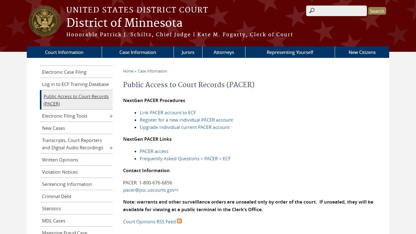 Public Access to Court Records (PACER) - District of Minnesota